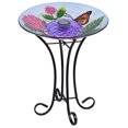thumbnail image 1 of Hi-Line Gift 78415-D Solar LED Floral Glass Butterfly Bird Bath with Stand, 1 of 5