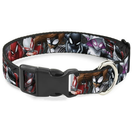 Marvel Comics Pet Collar Dog Collar Plastic Buckle Spider Hero Action Poses Grays 13 to 17 Inches 1.5 Inch Wide