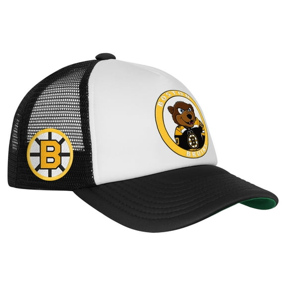 Youth Mitchell & Ness White Boston Bruins Mascot Adjustable Trucker Hat