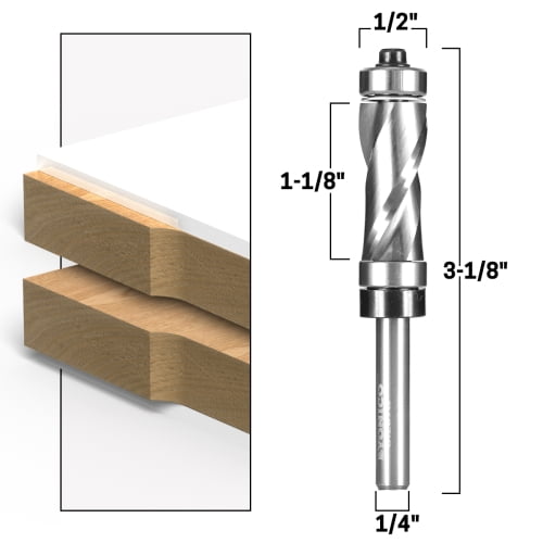 Top & Bottom Bearing Upcut Ultra-Performance Flush Trim Router Bit 1-1/8" H X 1/2" D - 1/4" Shank - Yonico 31209q