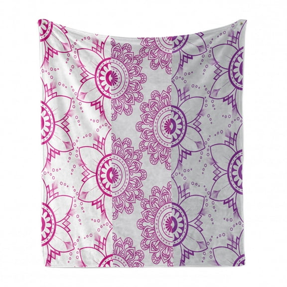 Vintage Tribal Soft Flannel Fleece Throw Blanket, Pattern Simple Mandala Like Flowers, Cozy Plush for Indoor and Outdoor Use, 50" x 60", Magenta Dark Magenta, by Ambesonne