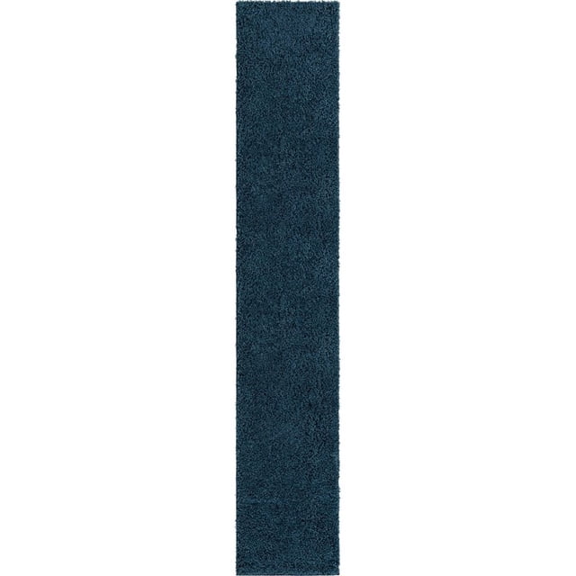 Unique Loom Everyday Shag Plush Area Rug 2' 6 x 13' 1 Runner in Navy Blue