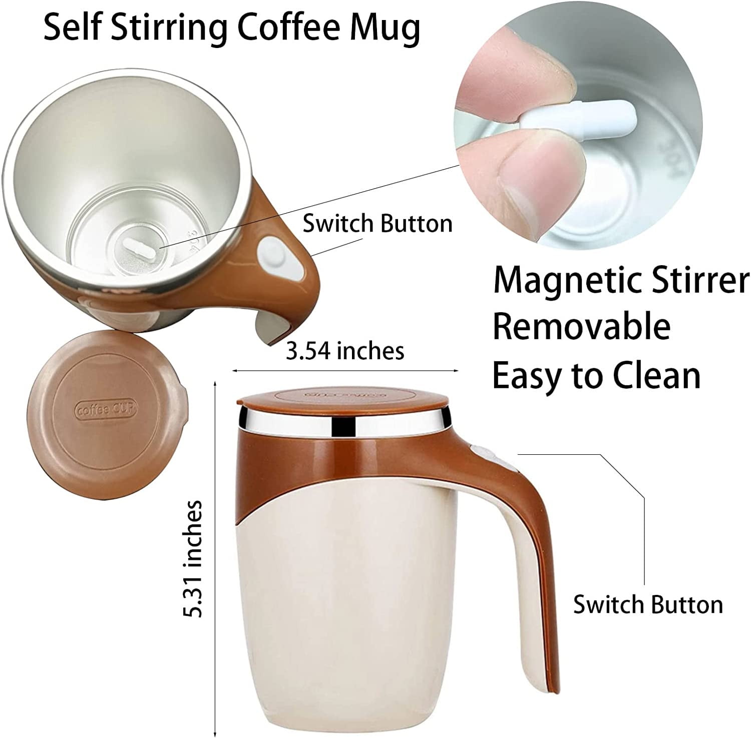 1pc Transparent Color Automatic Magnetic Stirring Coffee Mug Glass Mixing  Coffee Tumbler Battery Milk Shake Cup Milk Cup With Wood Handle,Powerful Electric  High-speed Multi-function Small Mixing Cup