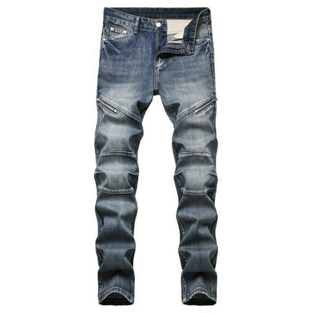 

Moxiu Men s Washed Distressed Denim Pants Fashion Slim Fit Zip Jeans Casual Straight Leg Stretch Skinny Denim Trouser