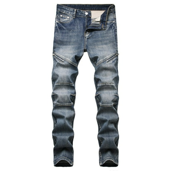 Men's Destroyed Skinny Jeans Stretch Slim Fit Ripped Patched Washed Denim Jeans Vintage Distressed Straight Jean Pants