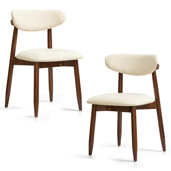 DyFun Modern Dining Chairs Set of 4 with Curved Backrest for Natural Arm Support, Linen Upholstered Dining Room Chairs, Beige