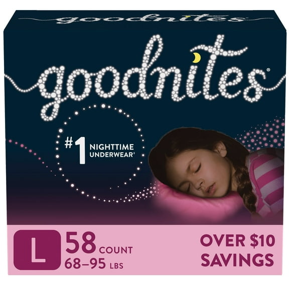 Goodnites Girls' Nighttime Bedwetting Underwear, L (68-95 lb.), 58 Ct