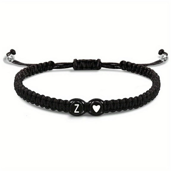 Wmool 26 Initial Letters A-Z Bracelet Black Wax Rope Handmade Gift Jewelry Fast~