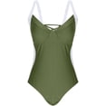 thumbnail image 6 of Women Slimming Tummy Control One Piece Swimsuits V Neck Crisscross Back Bathing Suit Army Green L, 6 of 6