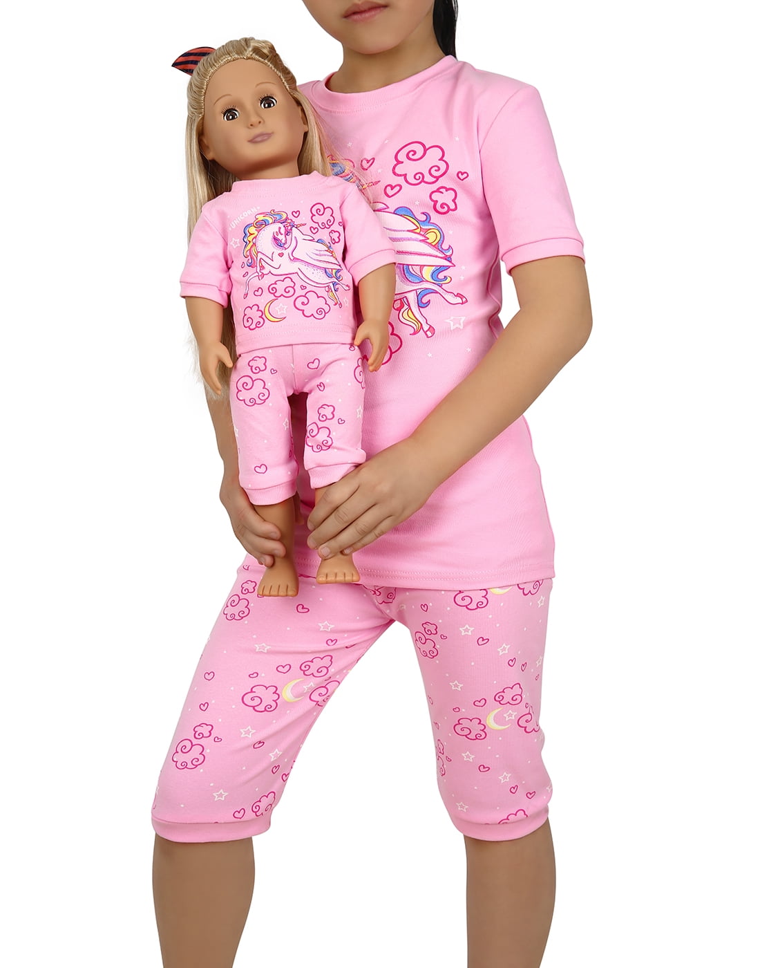 HDE - HDE Girls Pajamas - Pajama Set with for Girl with Matching Doll  Outfit - 100% Cotton, Breathable Kids PJ Sets with Cute Unicorn Design -  Doll Pyjamas Fit American Girl