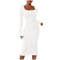 thumbnail image 2 of QUNYINEY Casual Dresses for Women Striped Long Sleeve Bodycon Dress Square Neck Split Midi Wrapped Dress, 2 of 8