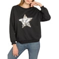 thumbnail image 2 of INSPIRE CHIC Women's Sequin Shiny Star Crew Neck Party Long Sleeve Sweatshirt Top XS Black, 2 of 6
