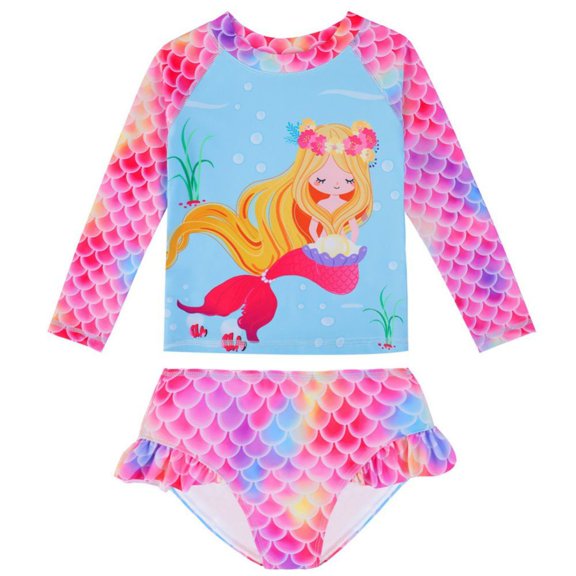 GYRATEDREAM Girls' Swimsuit Long Sleeve Rashguard UPF 50  Two Piece Swim Set for 4-5 Years