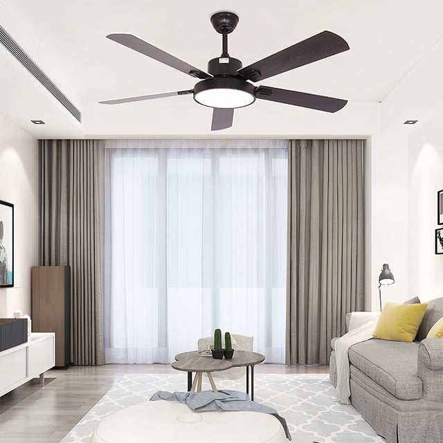 Ventiladore de Techo con Luz de 132CM, 52 Inch Ceiling Fan, Abanicos de Techo Montaje Empotrado con Control Remoto, 6 Velocidades, Luz LED de 3 Colores, 5 Cuchillas,Negro