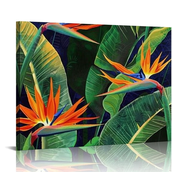 Pratyus Bird of Paradise Leaves Flowers Canvas Print Wall Decor for Bedroom Kitchen Art 16x12in