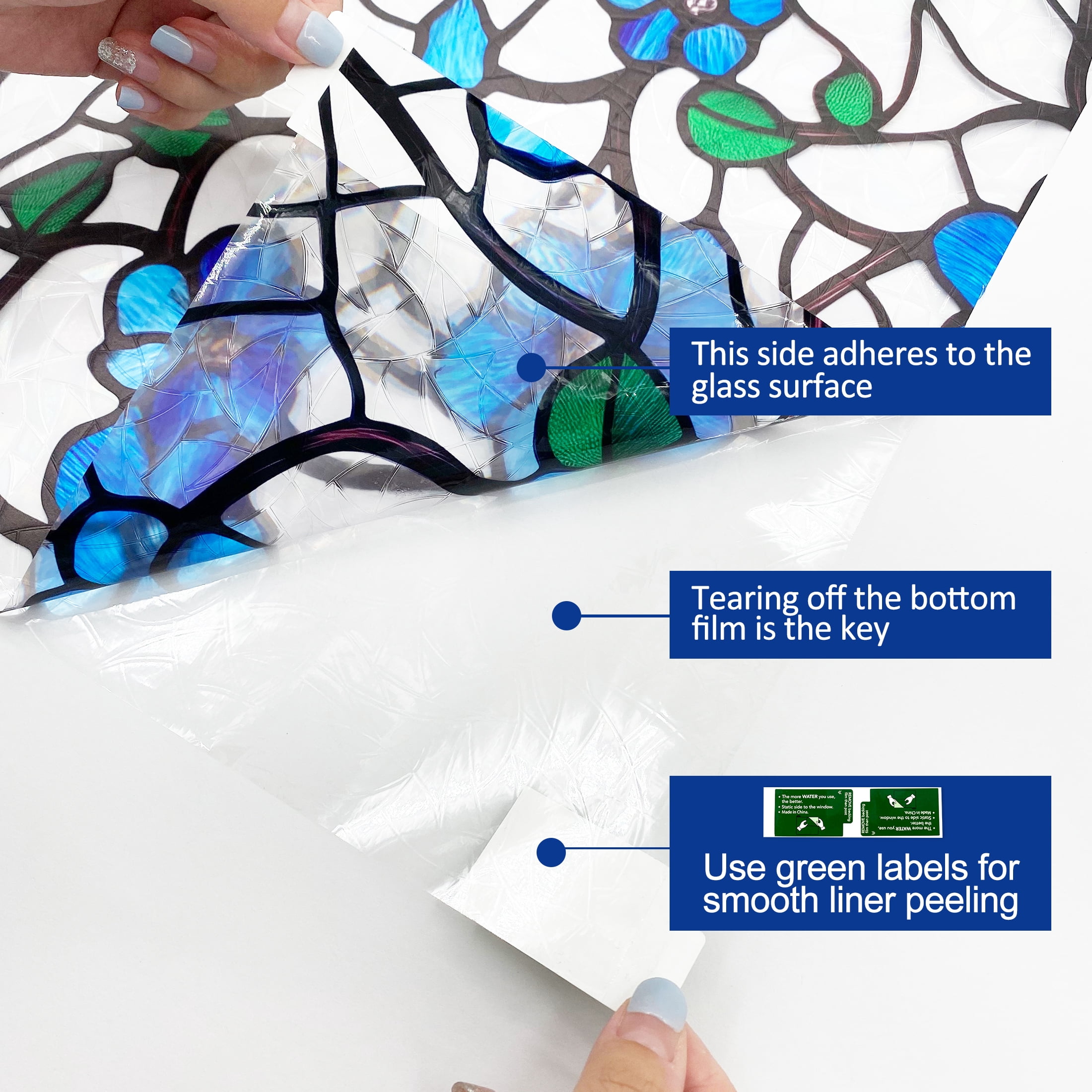 Countewol Window Privacy Film with Installation Tools Home Decorative Colored Glass Window Stickers Reusable electrostatic Rainbow Stickers