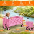 thumbnail image 5 of Yacona 35" L Extra Long Wagons Carts Foldable, 180L Heavy Duty Collapsible Wagon with Wheels, 360Lbs Portable Utility Cart for Shopping, Grocery, Garden, Beach, Camping, Pink, 5 of 9