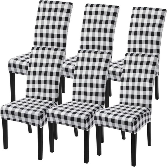 Printed Dining Room Chair Covers Set of 6, Stretch Kitchen Chair Covers Washable Parsons Chair Slipcover Removable Dining Chair Protectors for Hotel,Ceremony(Black/White Plaid)