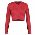 thumbnail image 2 of AherBiu Crop Tops for Women Long Sleeve Ruched V Neck Solid Color Basic Fall Casual Top Tees Pullover Tshirts, 2 of 3