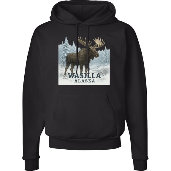 Inktastic Wasilla Alaska Moose Winter Scene Adult Hoodie Sweatshirt
