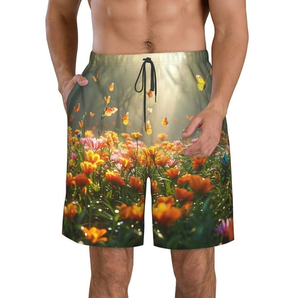 Fotbe Butterflies In Flower Field Trajes de Baño Estampados para Hombre, Shorts de Verano de Secado Rápido, Ropa de Playa, Bañadores-XX-Large