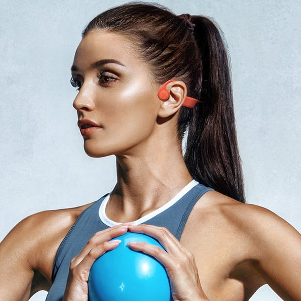 Auriculares de conducción ósea naranja Bluetooth inalámbricos para deportes con gran batería de 320mAh para correr, ciclismo, caminar, entrenamiento, gimnasio