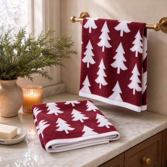 Rysoverian 2 Pcs Christmas Tree Hand Towels Soft Absorbent Fingertip Towels Holiday Kitchen Bathroom Decor