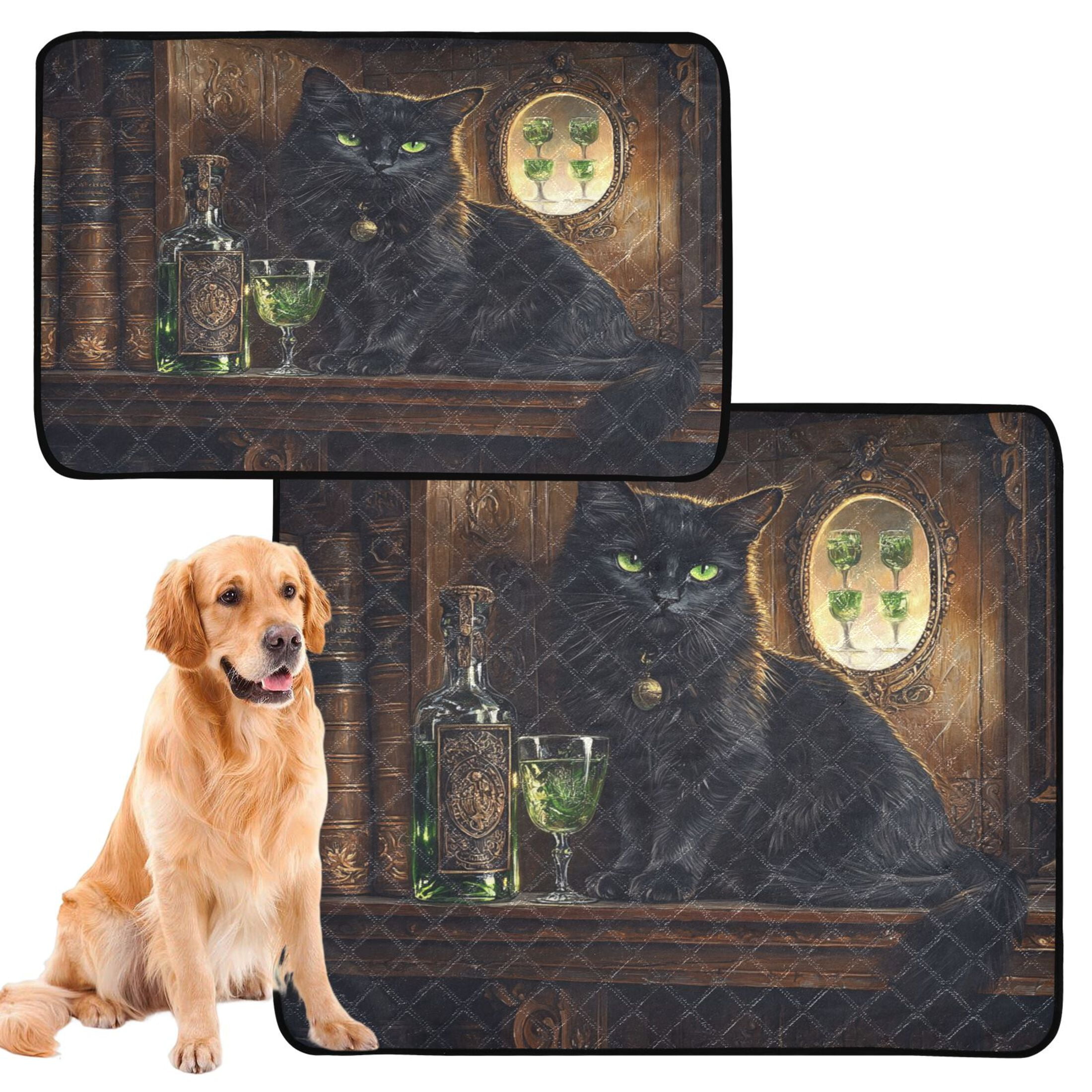 Qxltty Black Cat with Absinthe Cat litter Pads Pet Set of 3 Diaper Mats Center Anti-leakage Layer Absorbent Soft and Comfortable