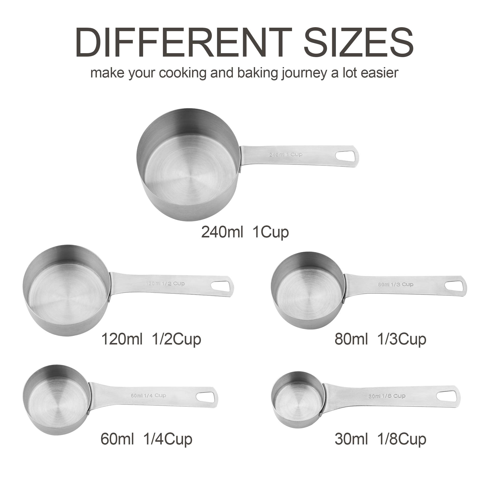 Measuring Cups Set 5  18/8 (304) Stainless Steel For Baking & Kitchen Dry Liquid Metric Measure Cup With 1/8 1/3