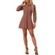 thumbnail image 2 of INSPIRE CHIC Vestido de Cuadros con Volantes y Cuello Mock para Mujeres, Botones, Mangas Largas, Color Beige y Rojo, 2 of 6