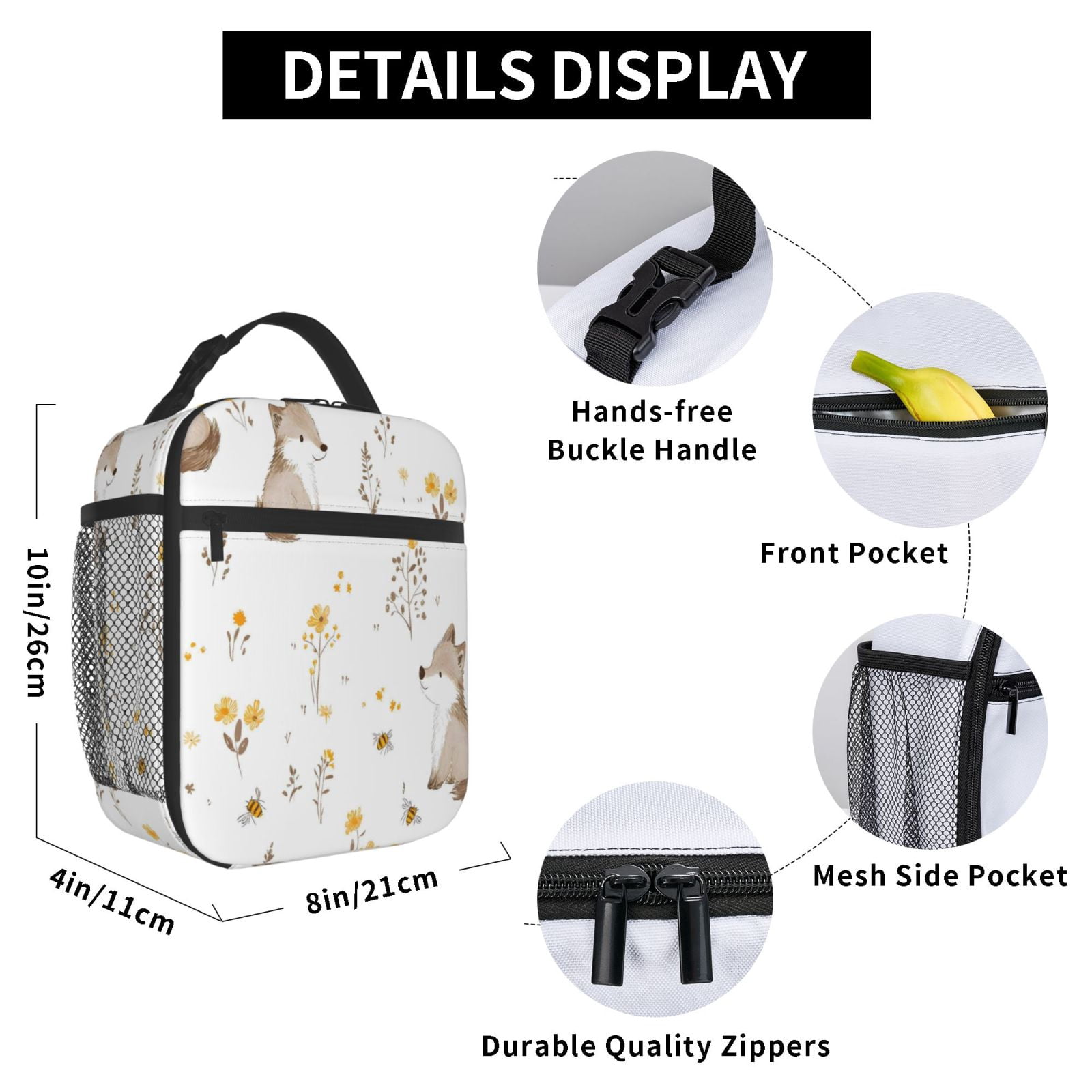 Lunch Bag For Women Men Insulated Portable Lunch Box Bento Box Office Picnic Travel Cooler Bag Little Fox