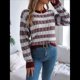 thumbnail image 5 of Suéter de Rayas con Bloques de Color para Mujer, Otoño-Invierno 2025, Cuello Redondo, Informal, de Punto Holgado. Rojo Vino M, 5 of 9