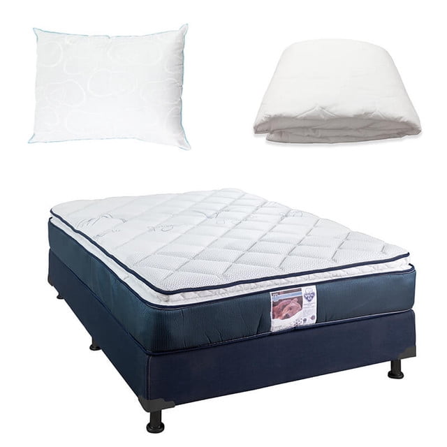 Colchón Matrimonial + Box Blu + Protector de Colchón + Almohada de Osos Spring Air Dicasa Monaco