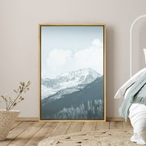 PixonSign Framed Canvas Print Wall Art Mountain and Forest with Clouds Nature Wilderness Photography Modern Art Glam Landscape Cool Blue and White for Living Room, Bedroom, Office - 16"x24" Natural