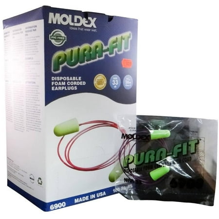 

Moldex Pura-Fit Disposable Soft Foam EarPlugs NRR 33 w/ Cord 100 Pairs