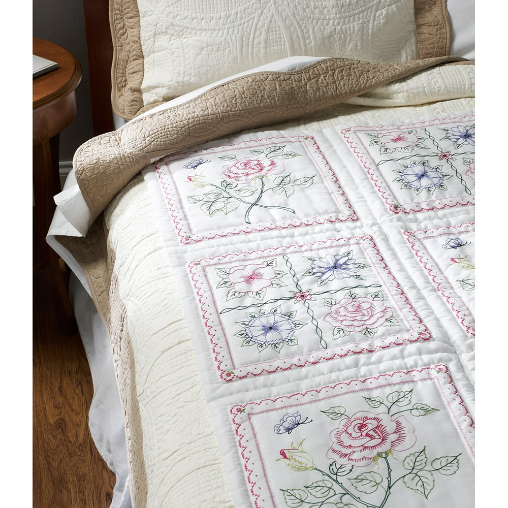 Bucilla Stamped Embroidery Quilt Blocks 15"X15" 6/Pkg-Floral - Walmart