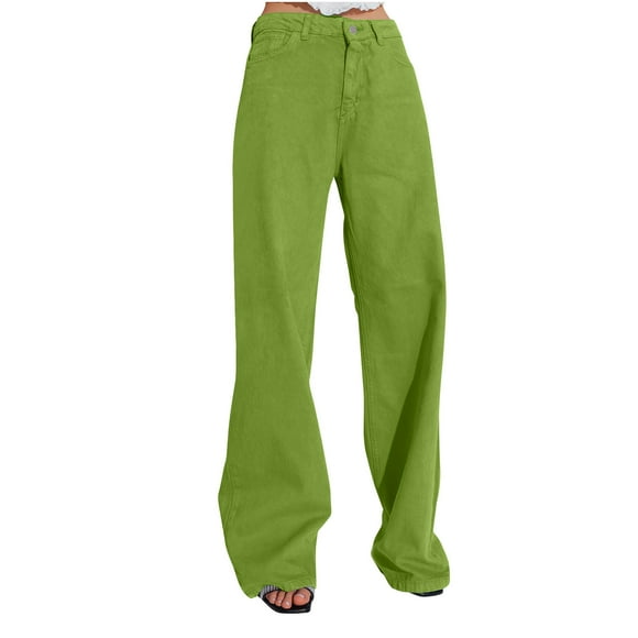 Timegard Denim Pants for Women High Waist Wide Leg Solid Color Jean Pants Fall Fashion Classic Loose