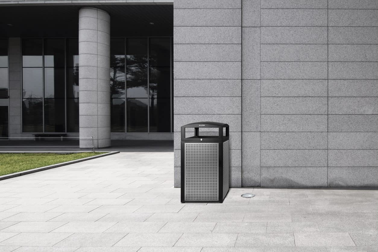 Alpine Indoor & Outdoor Commercial Trash Can with Lid - 40 Gallon Heavy Duty Metal Garbage Can with Removable Bin, Locking Lid, Perfect for Pool, Deck, Office, Mall Black, Grey
