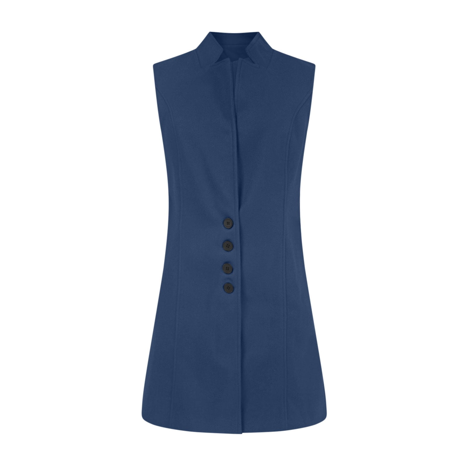 Long Waistcoat Women Fall Winter Sleeveless Vests Suit Elegant Cardigan Blazer Waistcoat with Pockets Ladies Insulated Jacket Navy XL