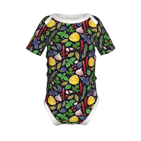 

Adobk Herbs And Spices Print Baby Climbing Clothes Jumpsuit Rompers Classic Rompers Child Short sleeve Bodysuits-9M