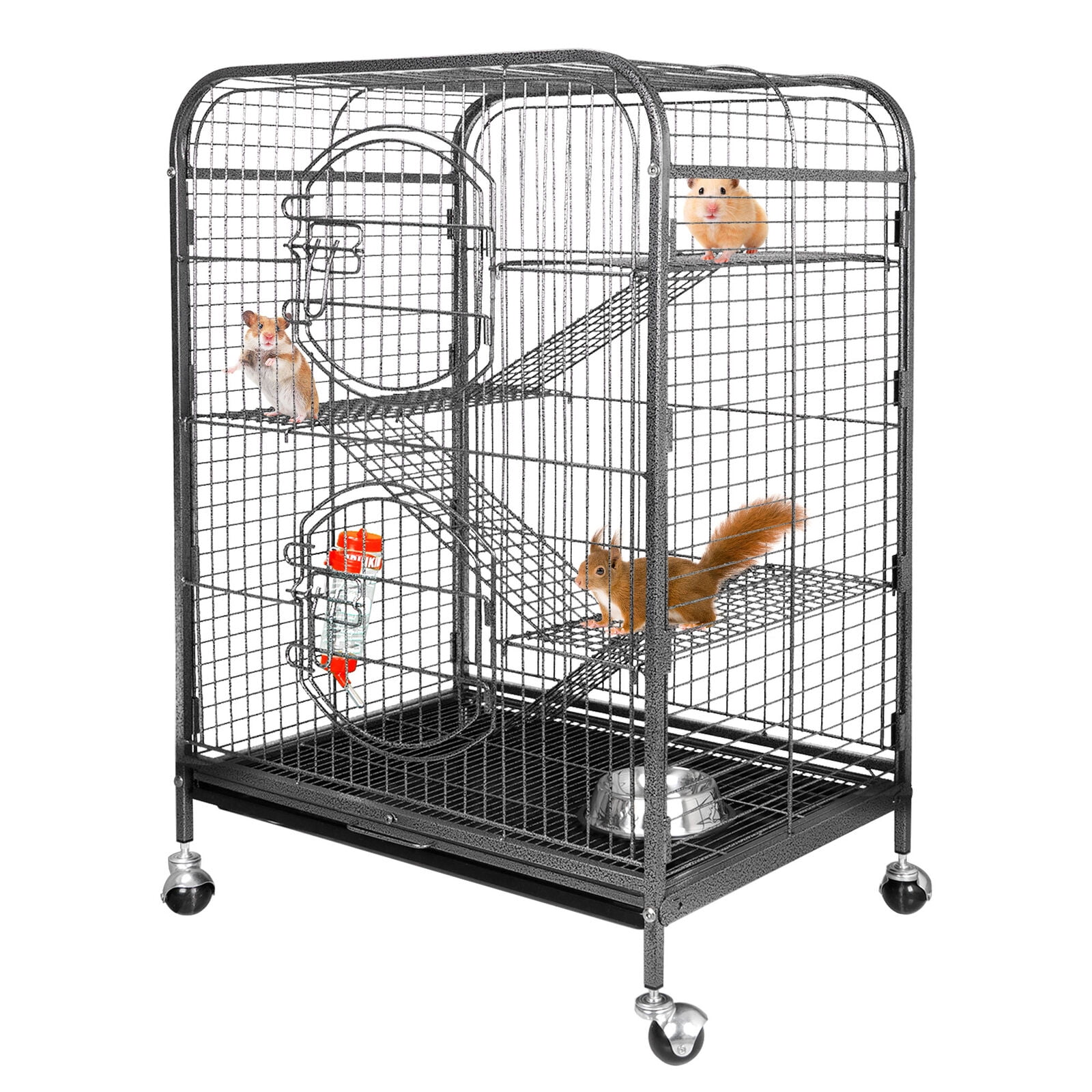 37" Ferret Cage Metal Rat Cage 4 Level Rabbit Cage w/2 Front Doors/Feeder/Wheels