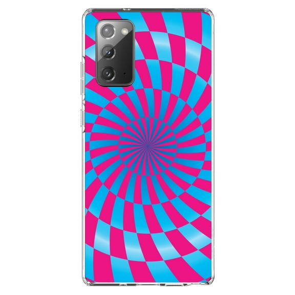 DistinctInk Clear Shockproof Hybrid Case for Galaxy Note 20 ULTRA (6.9" Screen) - TPU Bumper, Acrylic Back, Tempered Glass Screen Protector - Blue Pink Swirl Geometric