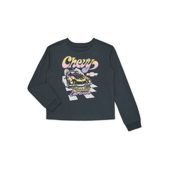Wonder Nation Girls Chevy Pop Graphic Tee with Long Sleeves, Sizes 4-16P