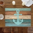 thumbnail image 2 of Turquoise Anchor Placemats for Dinning Table Set of 4, Nautical Brown Green Retro Wood Grain Burlap Kitchen Place Mats Waterproof Cloth Table Mats, Indoor Outdoor Placemats Easy Clean Dinner Decor, 2 of 8