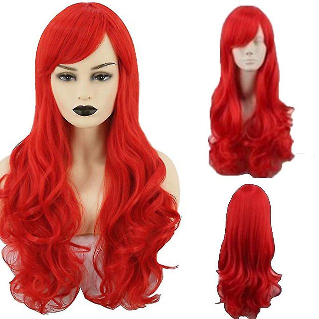 Peluca de Ariel de la Sirenita, peluca ondulada para Cosplay, pelucas de disfraz rizadas rojas largas sintéticas