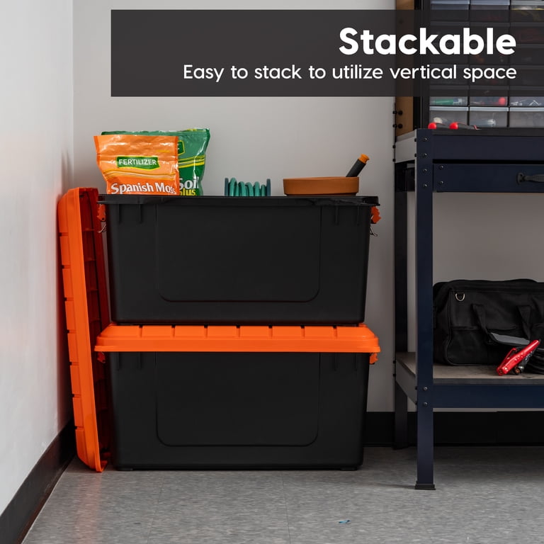 GIANTS ラウンドスタンドバッグ ブラック/オレンジ IRIS 22 Gallon Black Plastic Latching Storage Bin with Lid Tote