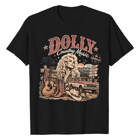 Mens Dolly Shirts Country Music Icon Tee Crewneck Graphic Tees Tshirt Casual Shirt Top For Band Music Lovers Men Short Sleeve T Shirt Black L