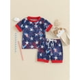 thumbnail image 2 of CIYCuIT Toddler Baby Boys 4th of July Outfits Star Print Short Sleeve T-shirt Tops Casual Elastic Waist Shorts 2Pcs 6M 12M 18M2 4M 3T Infant Summer Daily Outfits, 2 of 9