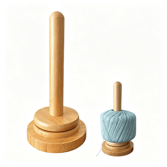 TUWAFE 360 Degree Rotating Wooden Yarn Holder with Weighted Base,Anti Tangle Spindle Wool Unwinder for Crochet and Knitting,Portable Craft Organizer for Ropes Ribbons Threads