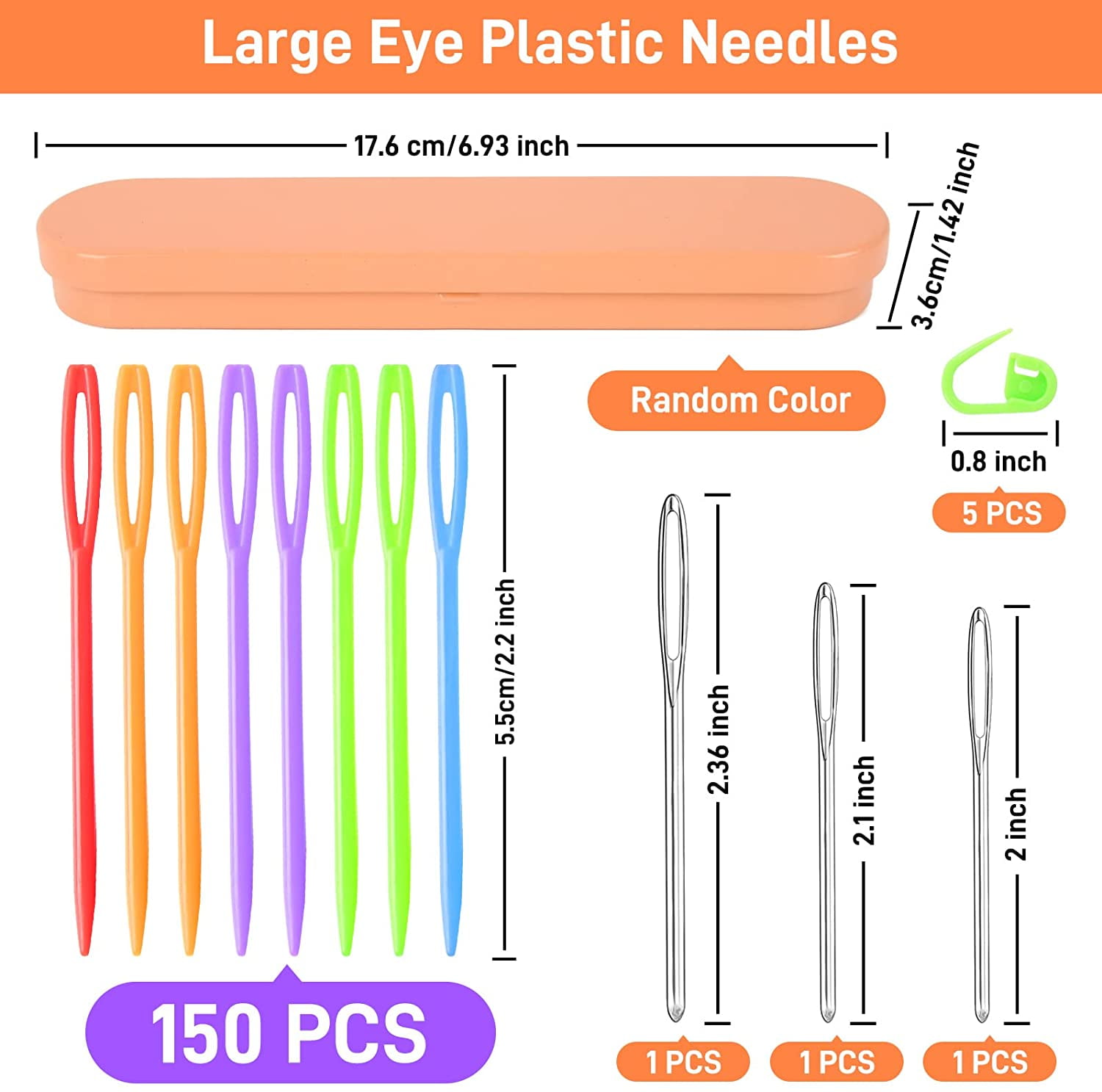 150 Pcs Plastic Sewing Needles with Storage Box, 2.2Inch/5.5cm Plastic  Needles for Yarn with Large Eye Blunt Needles and Crochet Markers, Large  Eye Plastic Needles for DIY Handmade Crafts 